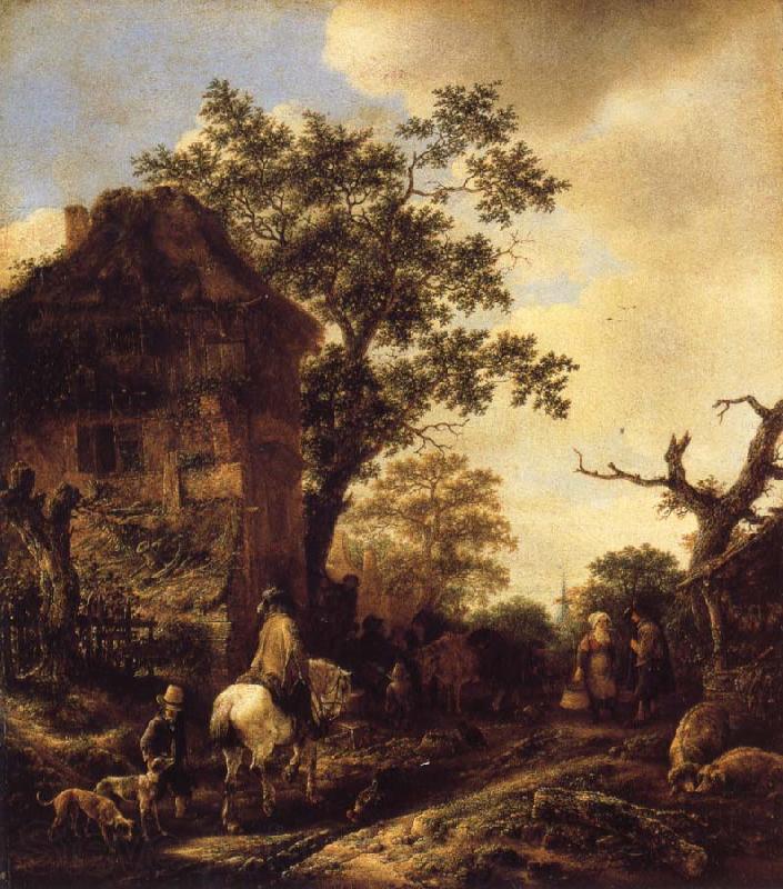 OSTADE, Isaack van The Outskirts of a Village,with a Horseman Norge oil painting art